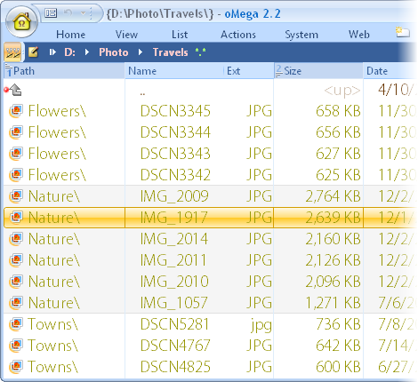 oMega Commander Features. An example for soring by multiple columns.